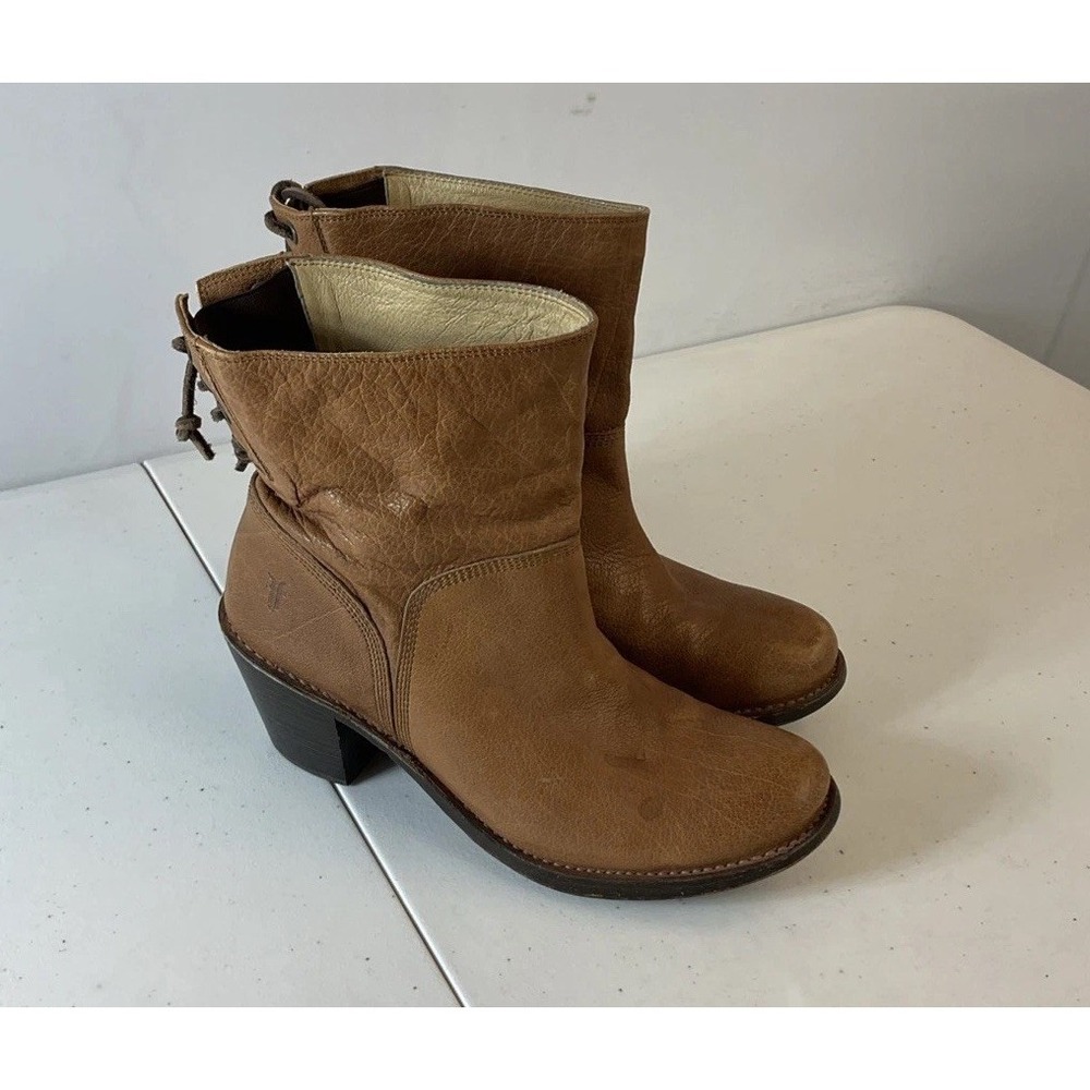 Frye Carmen X Stitch Short heeled 9B Brown Saddle‎ Leather Cowgirl Western